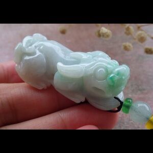Certificate Jadeite Jade Hand Carved Green Dragon Pi Xiu Pendant